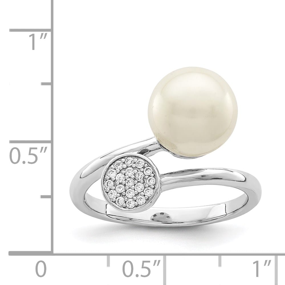 Sterling Silver Polished with CZ and Acrylic Pearl Ring