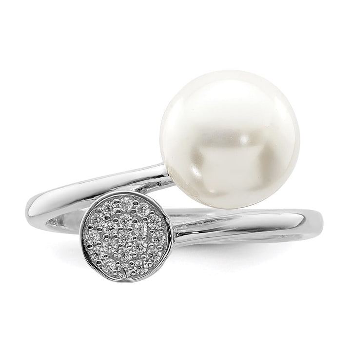 Sterling Silver Polished with CZ and Acrylic Pearl Ring