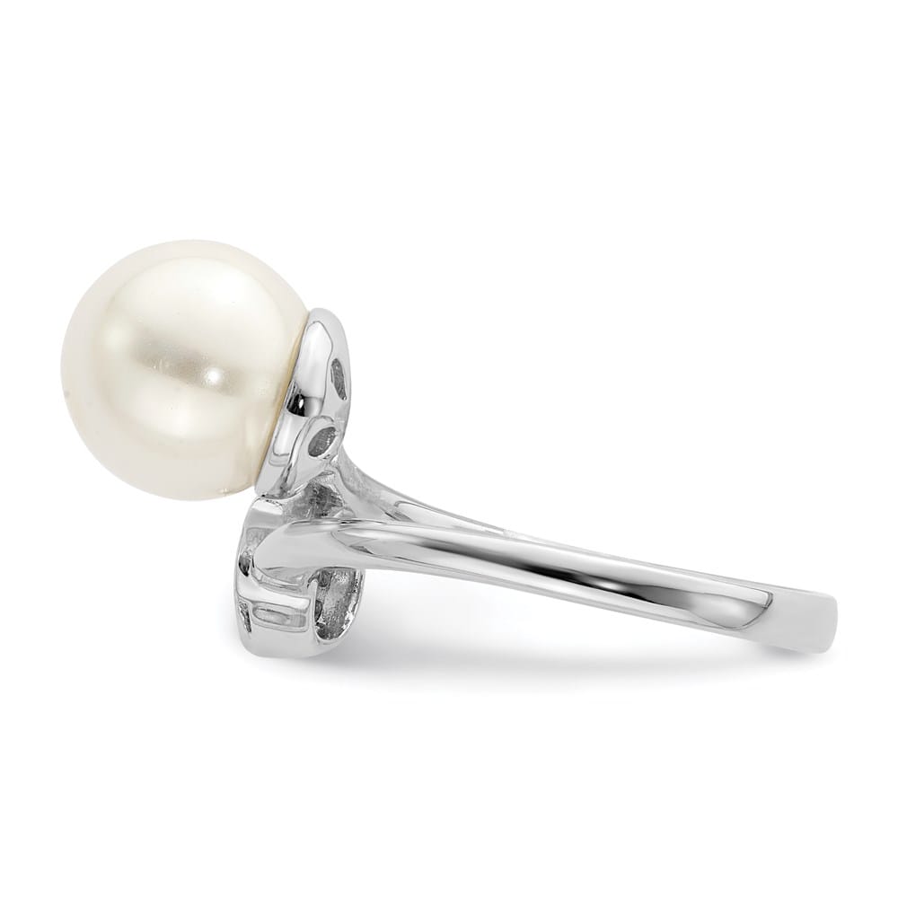 Sterling Silver Polished with CZ and Acrylic Pearl Ring