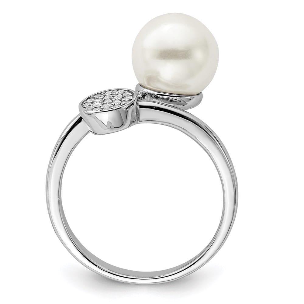 Sterling Silver Polished with CZ and Acrylic Pearl Ring