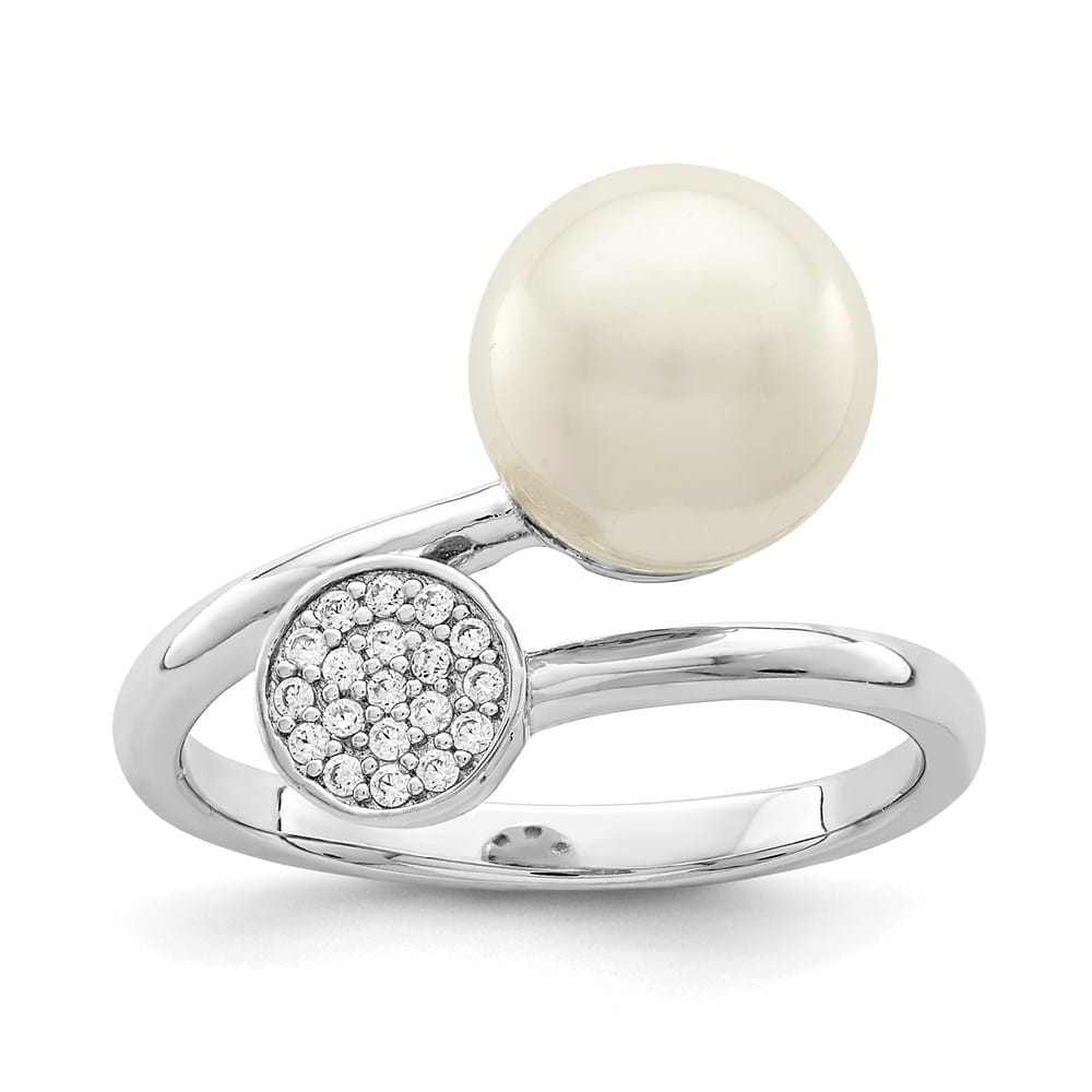 Sterling Silver Polished with CZ and Acrylic Pearl Ring