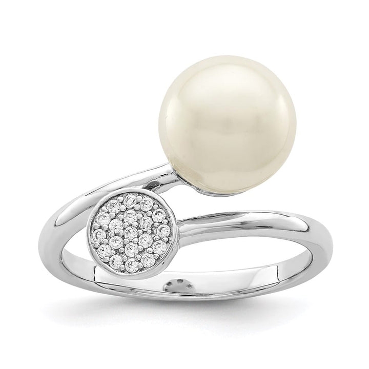 Sterling Silver Polished with CZ and Acrylic Pearl Ring