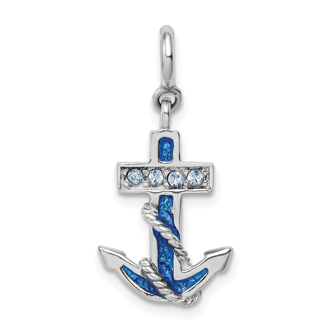 Sterling Silver Preciosa Crystals and Blue Enamel Anchor Charm