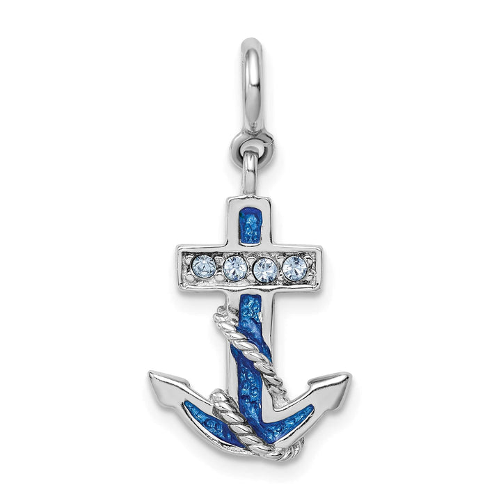 Sterling Silver Preciosa Crystals and Blue Enamel Anchor Charm