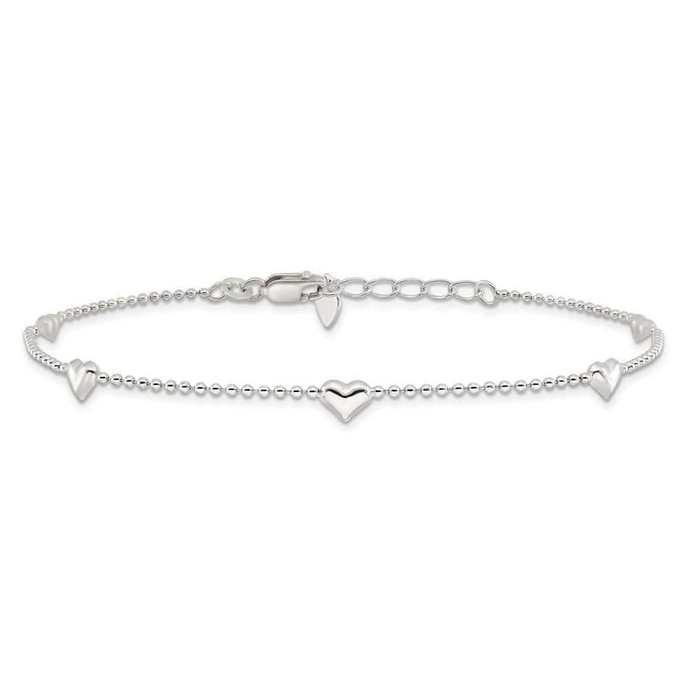 Sterling Silver Puffed Heart 5-Station Anklet