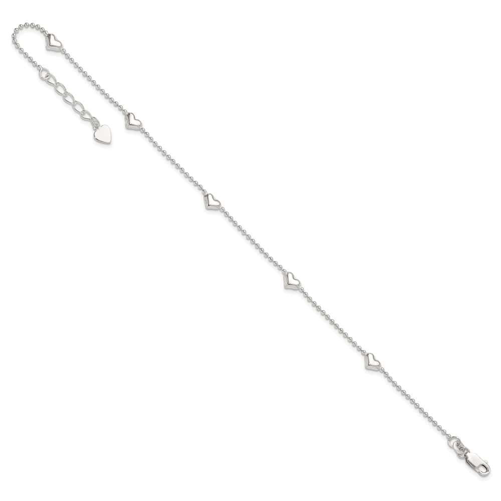 Sterling Silver Puffed Heart 5-Station Anklet