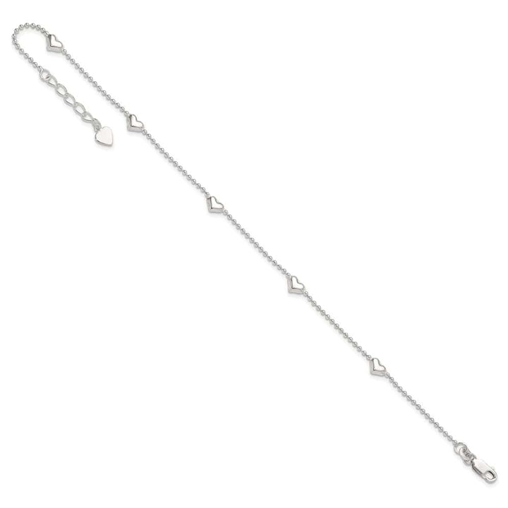 Sterling Silver Puffed Heart 5-Station Anklet