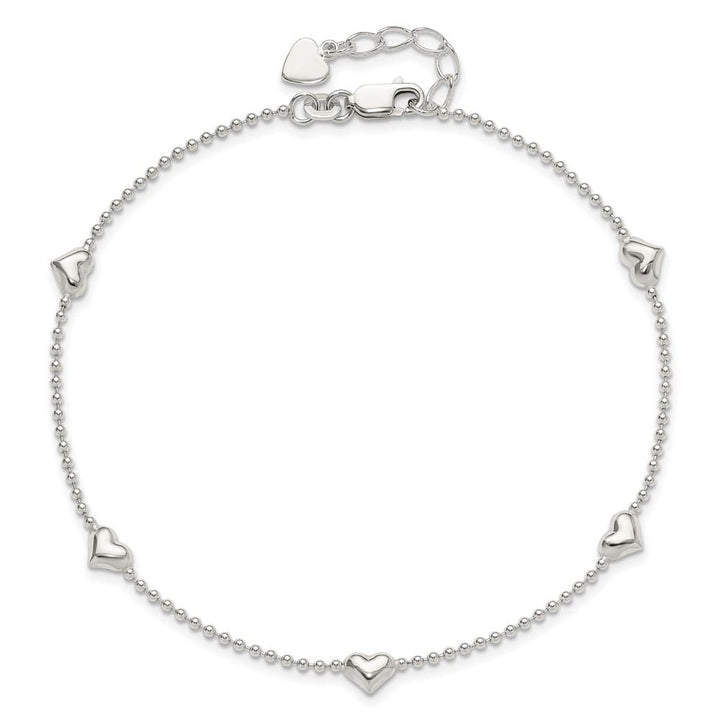 Sterling Silver Puffed Heart 5-Station Anklet