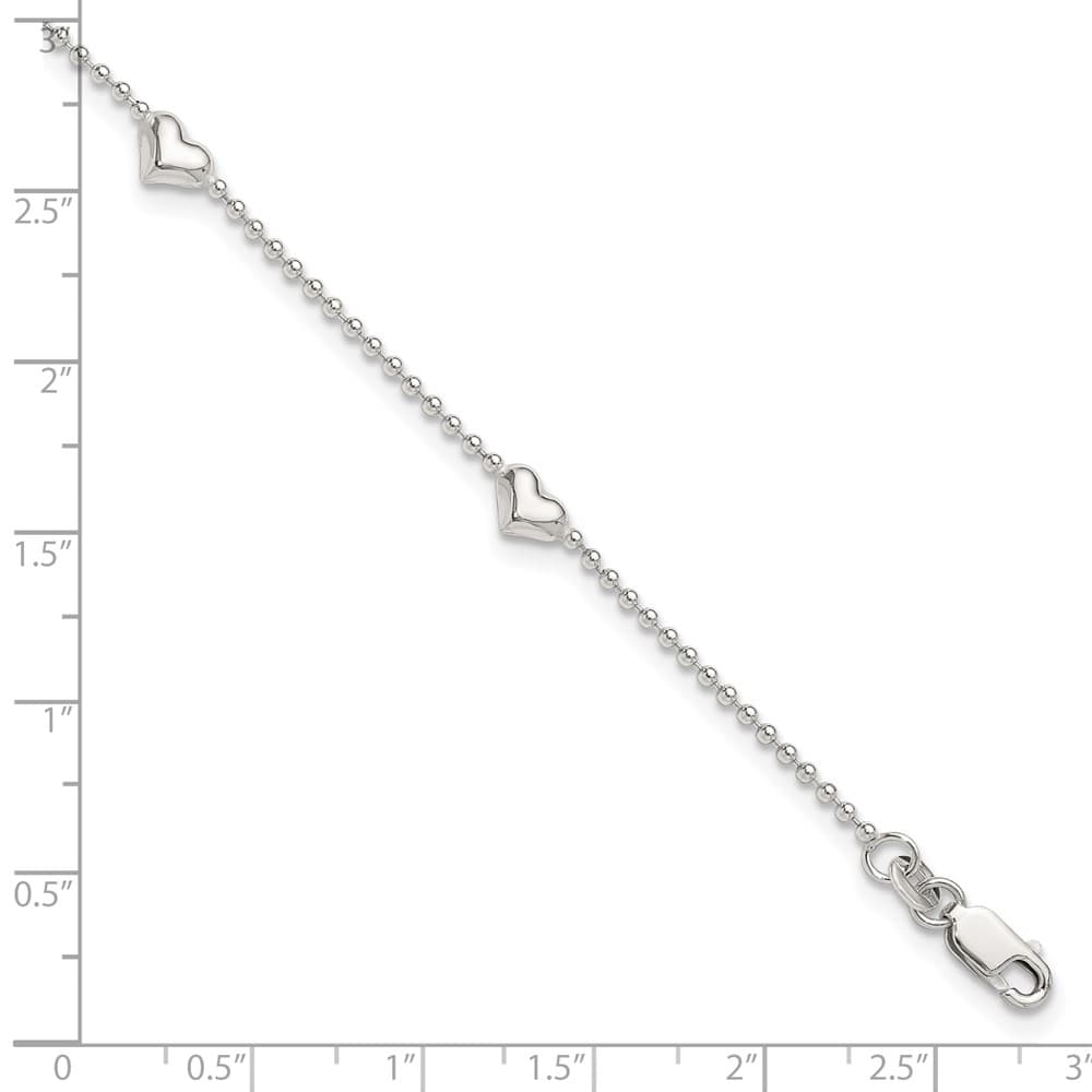 Sterling Silver Puffed Heart 5-Station Anklet