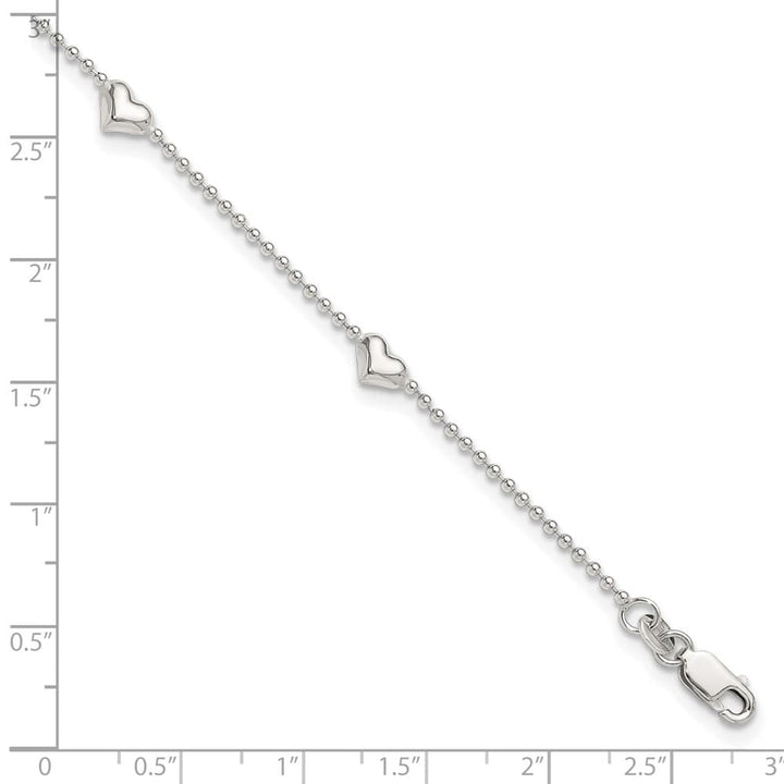 Sterling Silver Puffed Heart 5-Station Anklet