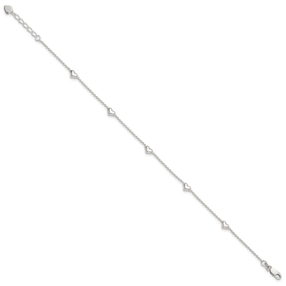 Sterling Silver Puffed Heart 5-Station Anklet