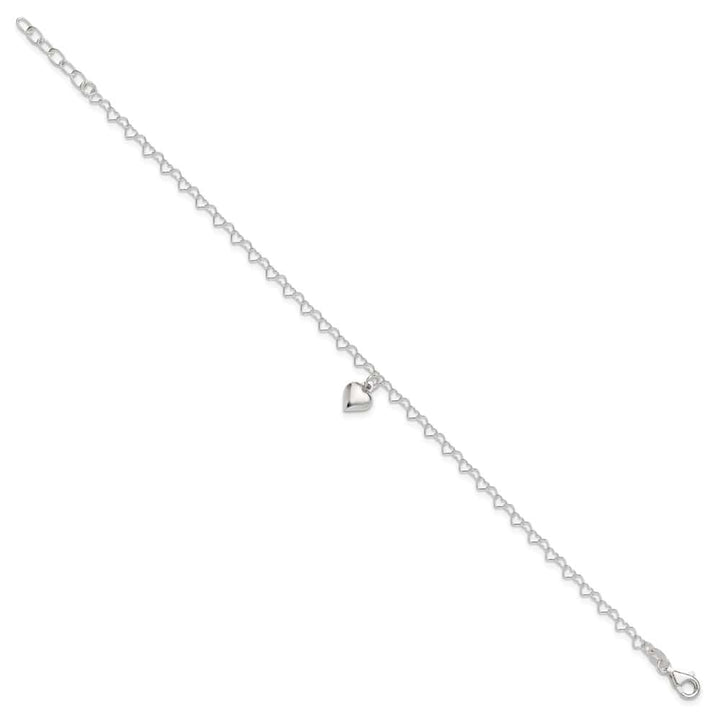 Sterling Silver Puffed Heart Charm Anklet