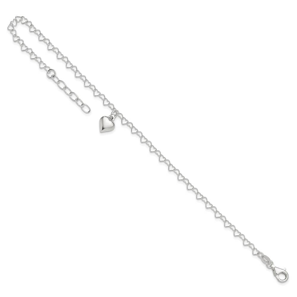 Sterling Silver Puffed Heart Charm Anklet