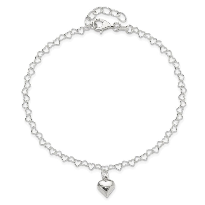 Sterling Silver Puffed Heart Charm Anklet