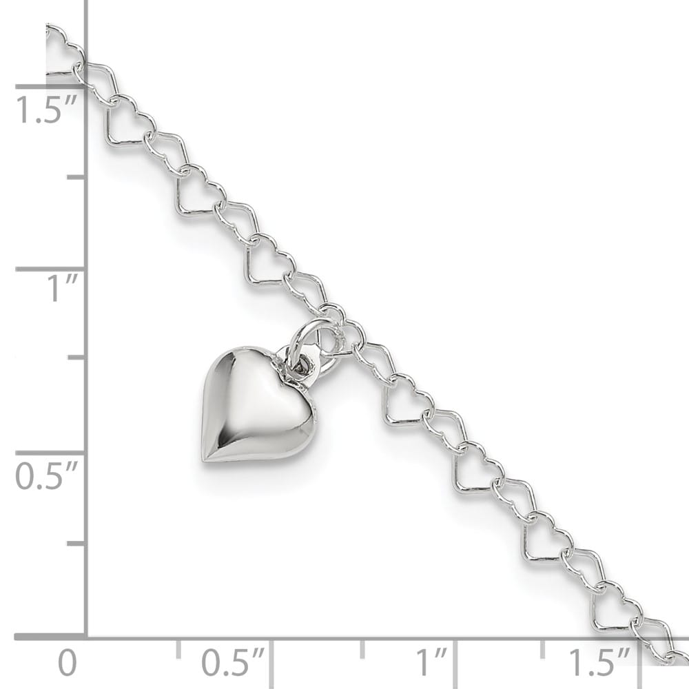 Sterling Silver Puffed Heart Charm Anklet