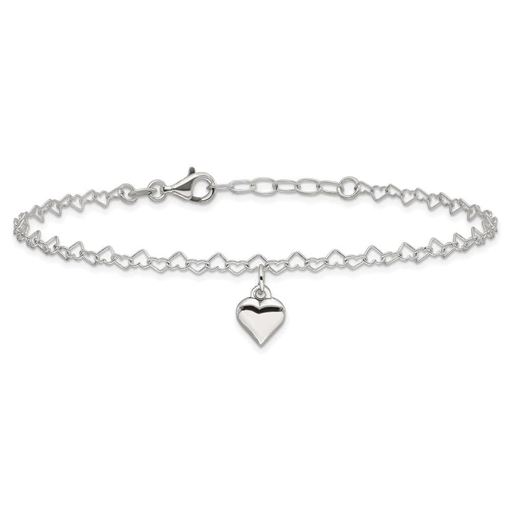 Sterling Silver Puffed Heart Charm Anklet