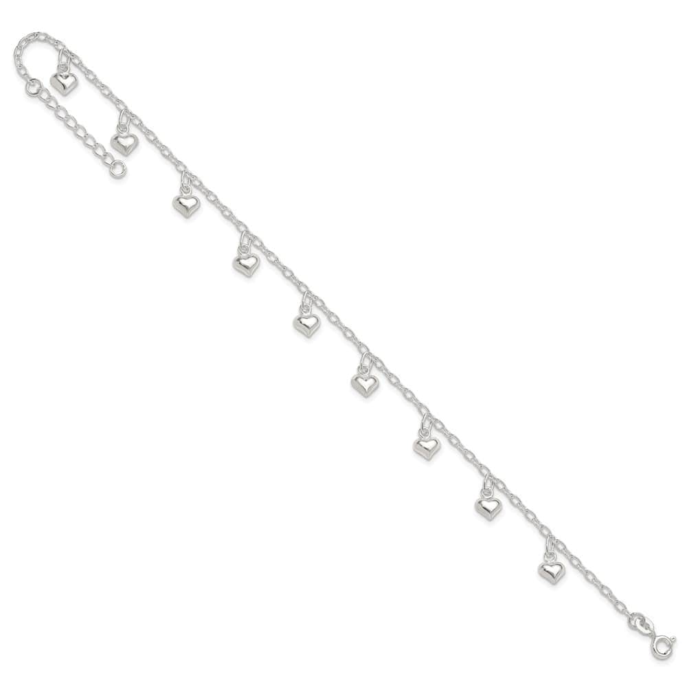 Sterling Silver Puffed Heart Charms on Rolo Link Anklet