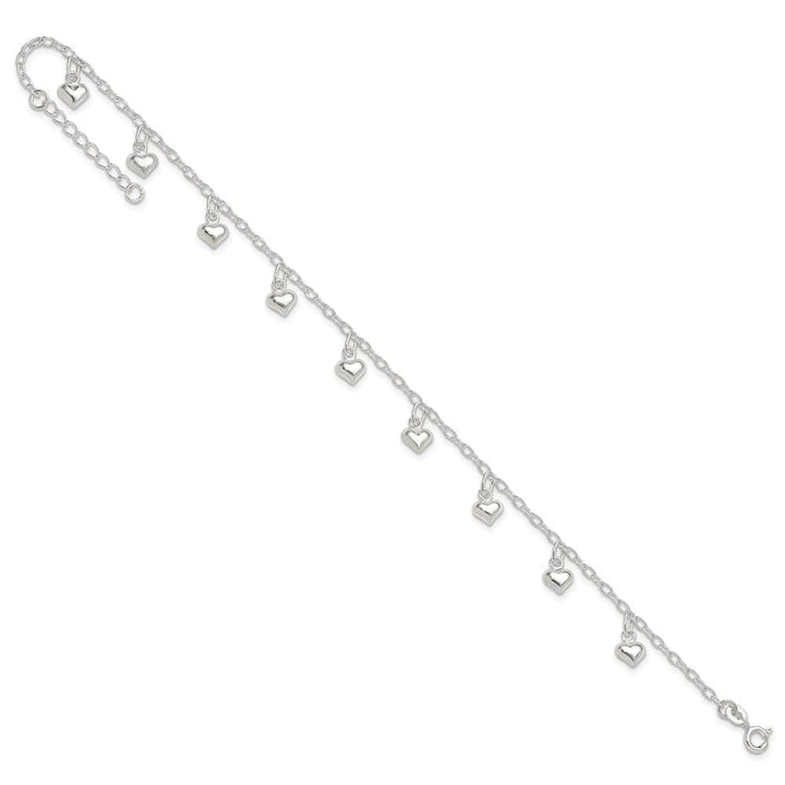 Sterling Silver Puffed Heart Charms on Rolo Link Anklet