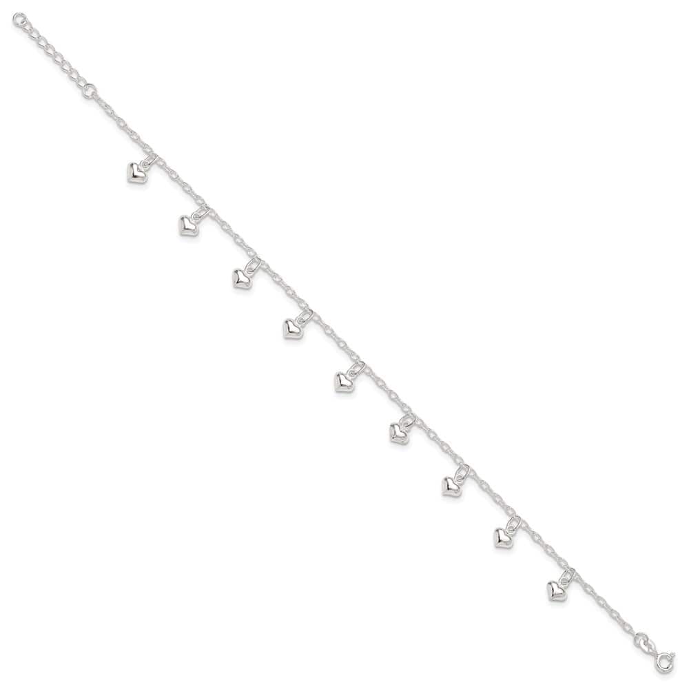 Sterling Silver Puffed Heart Charms on Rolo Link Anklet