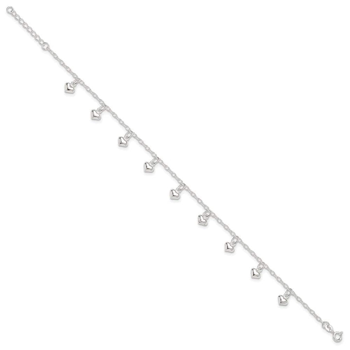 Sterling Silver Puffed Heart Charms on Rolo Link Anklet
