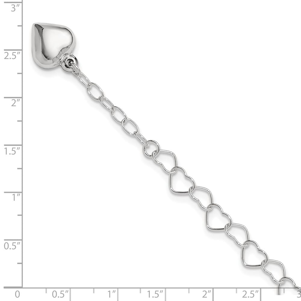 Sterling Silver Puffed Heart Dangle 10 Inch Anklet