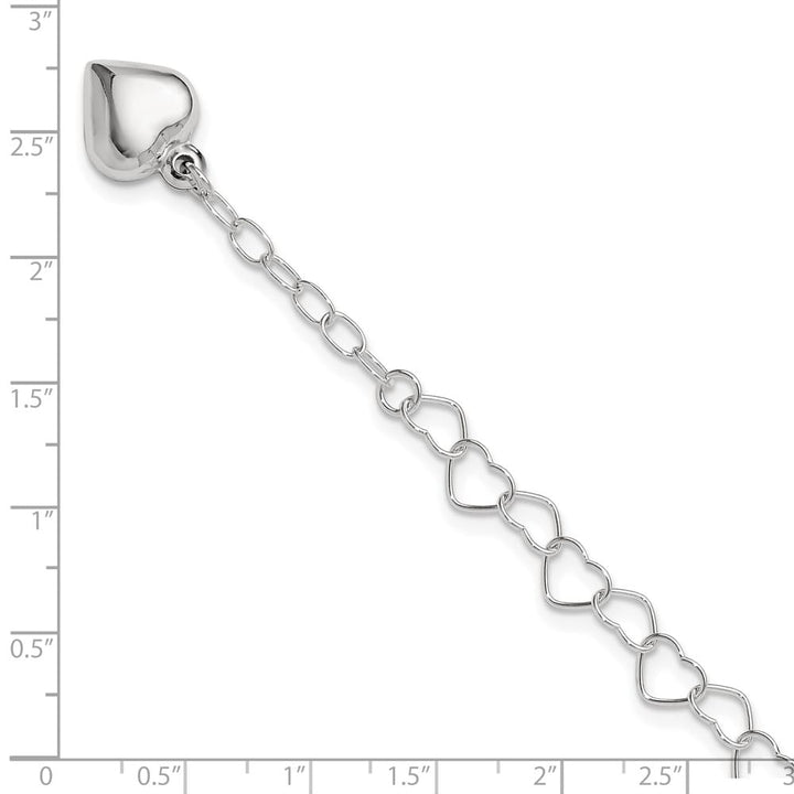 Sterling Silver Puffed Heart Dangle 10 Inch Anklet