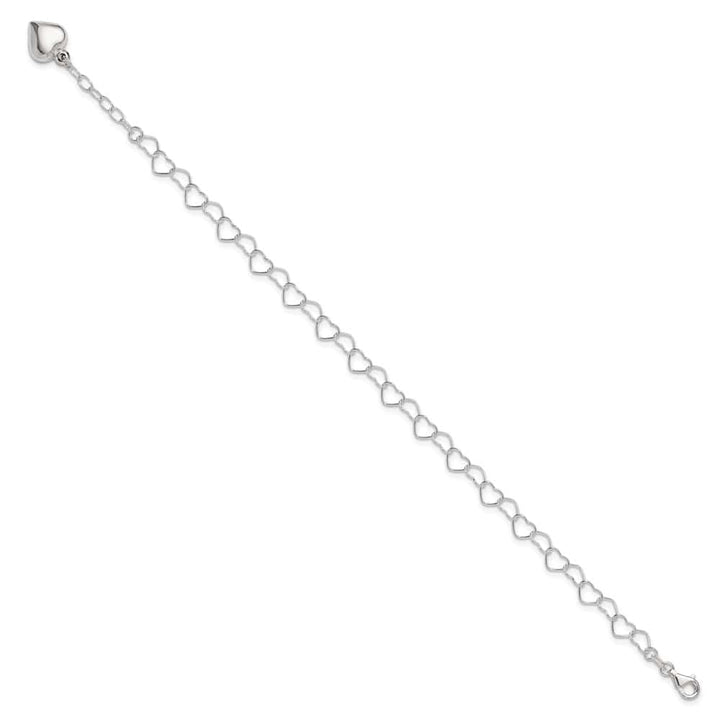 Sterling Silver Puffed Heart Dangle 10 Inch Anklet