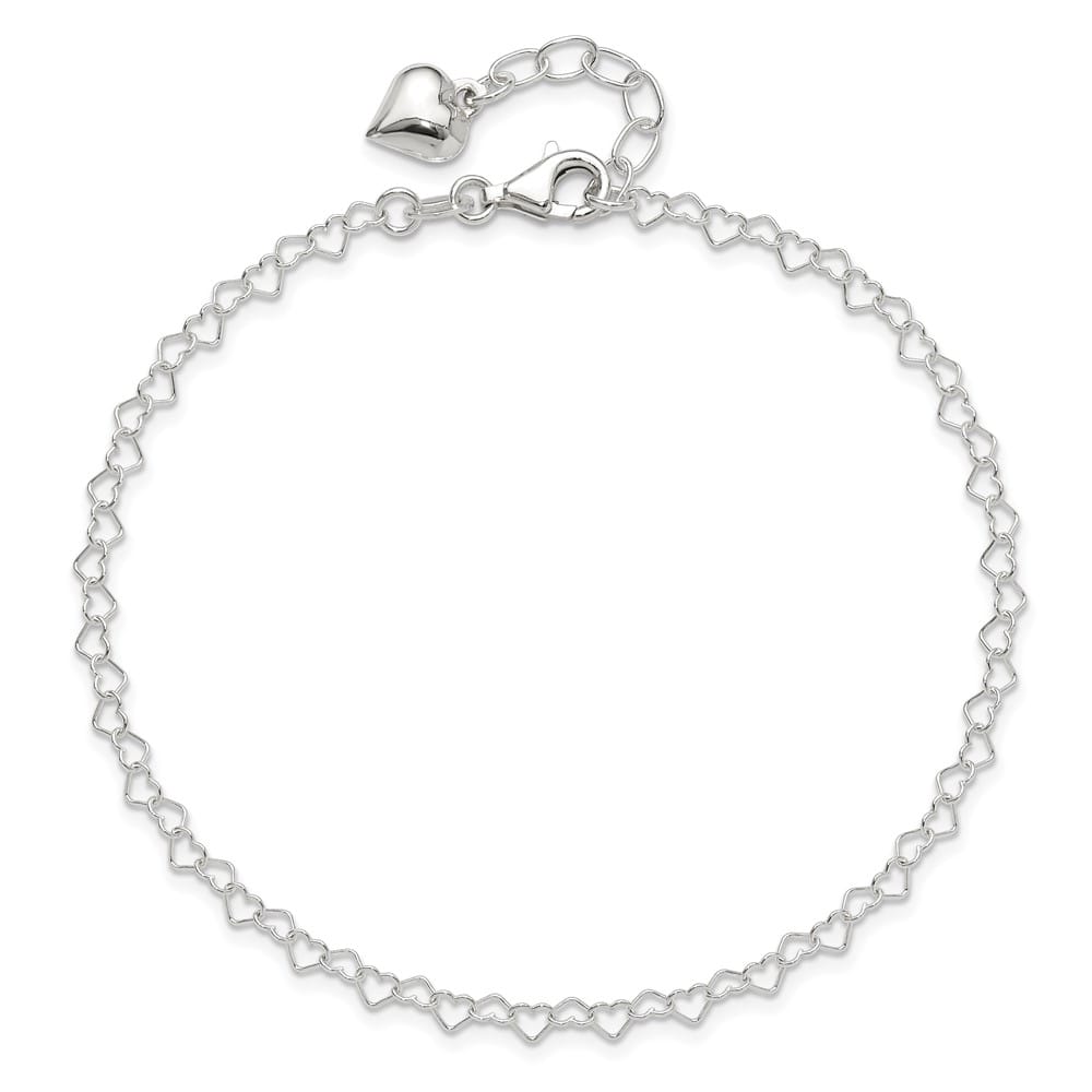 Sterling Silver Puffed Heart Dangle 5 mm Anklet