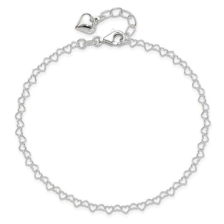 Sterling Silver Puffed Heart Dangle 5 mm Anklet