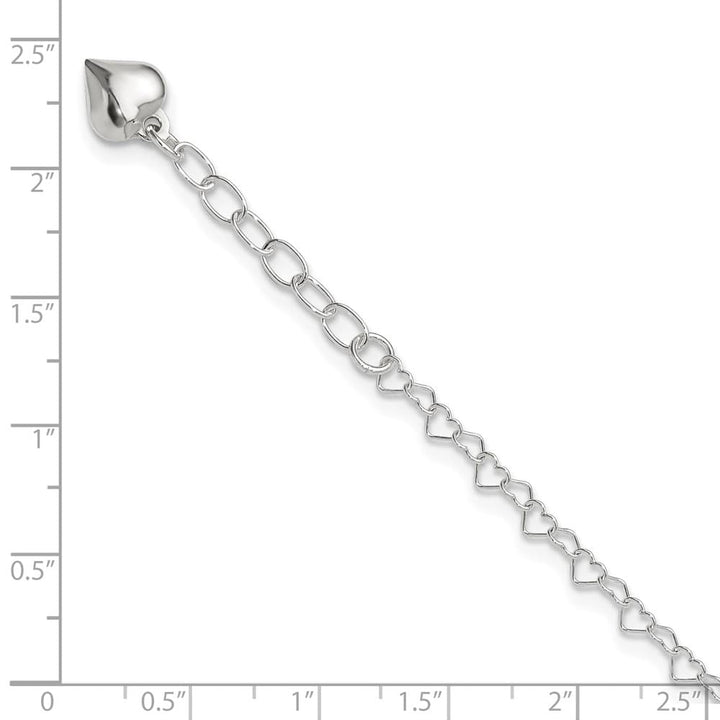 Sterling Silver Puffed Heart Dangle 5 mm Anklet