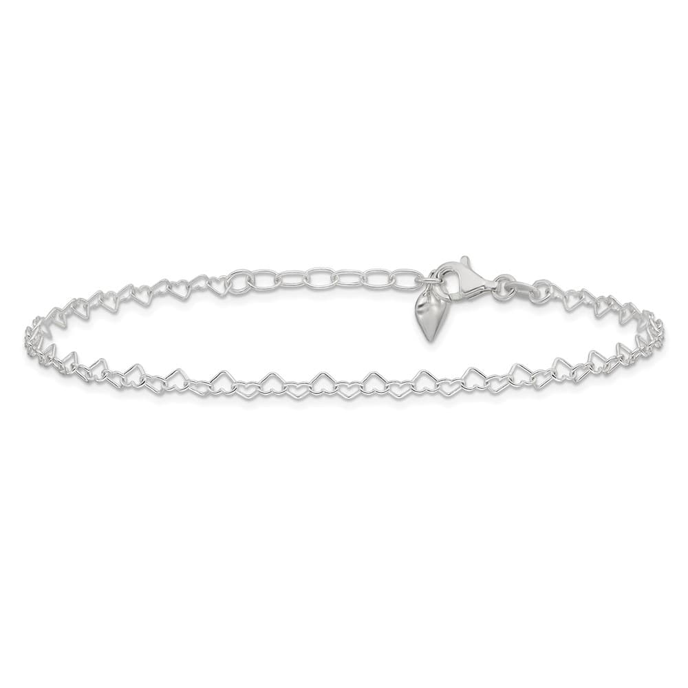 Sterling Silver Puffed Heart Dangle 5 mm Anklet
