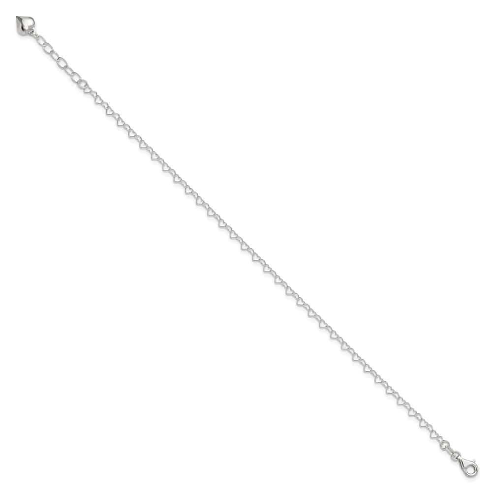 Sterling Silver Puffed Heart Dangle 5 mm Anklet