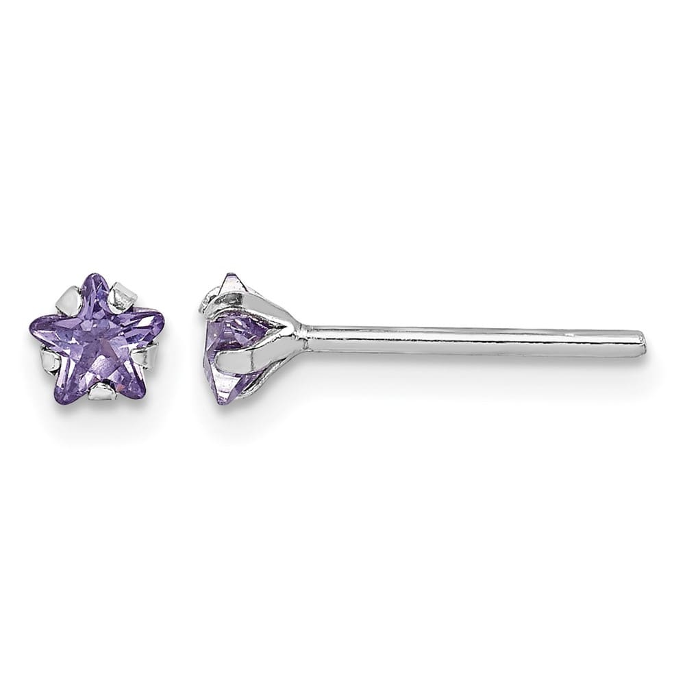 Sterling Silver Purple CZ Star Stud Earrings