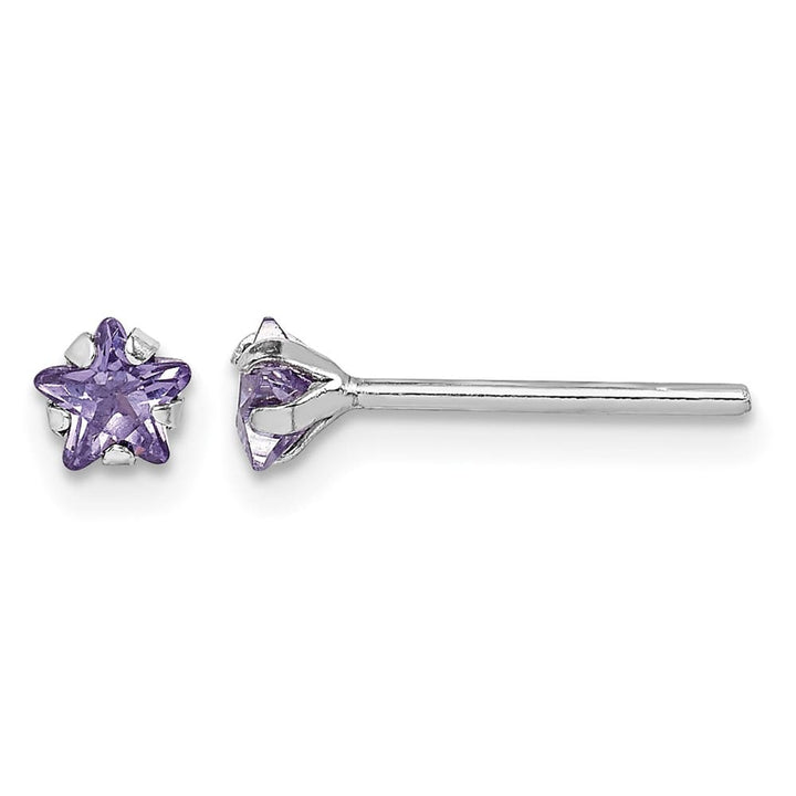 Sterling Silver Purple CZ Star Stud Earrings