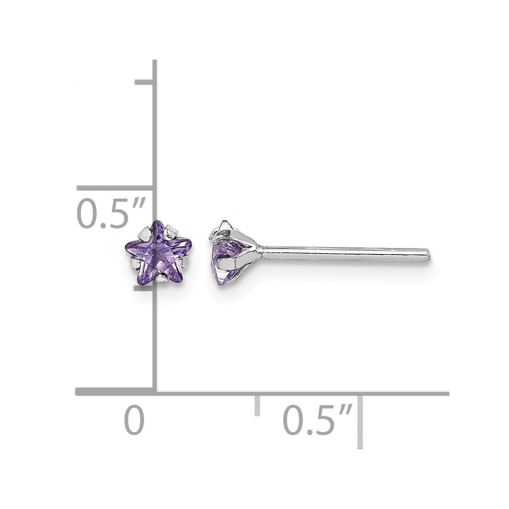 Sterling Silver Purple CZ Star Stud Earrings