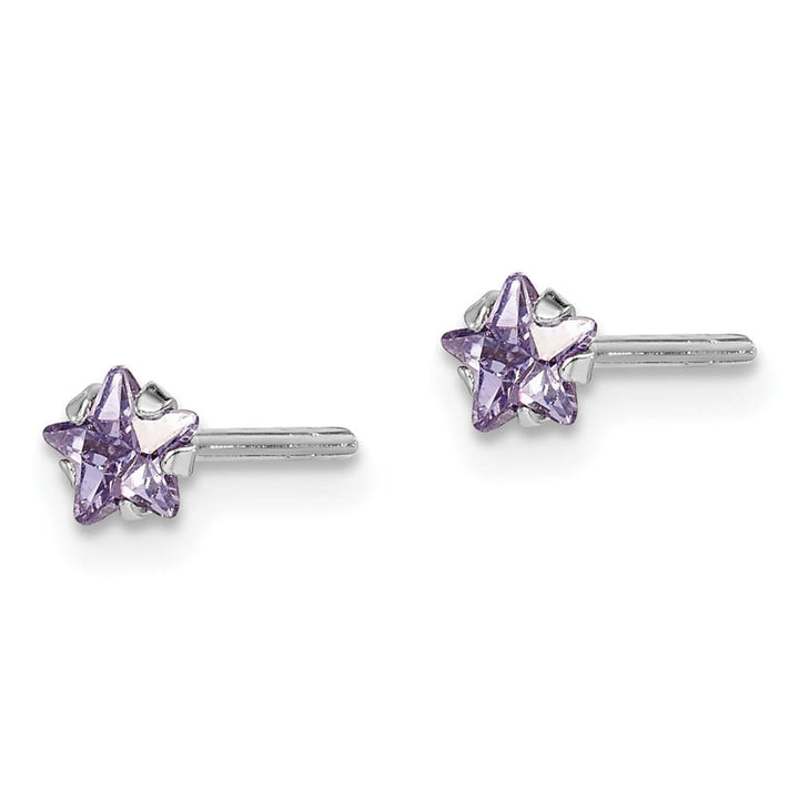 Sterling Silver Purple CZ Star Stud Earrings