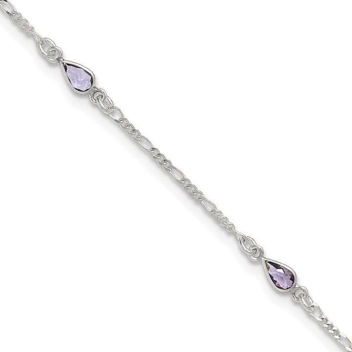 Sterling Silver Purple Glass Anklet — .925 sterling silver, 9 inches long, 4 mm wide, spring ring clasp, 1.46 g