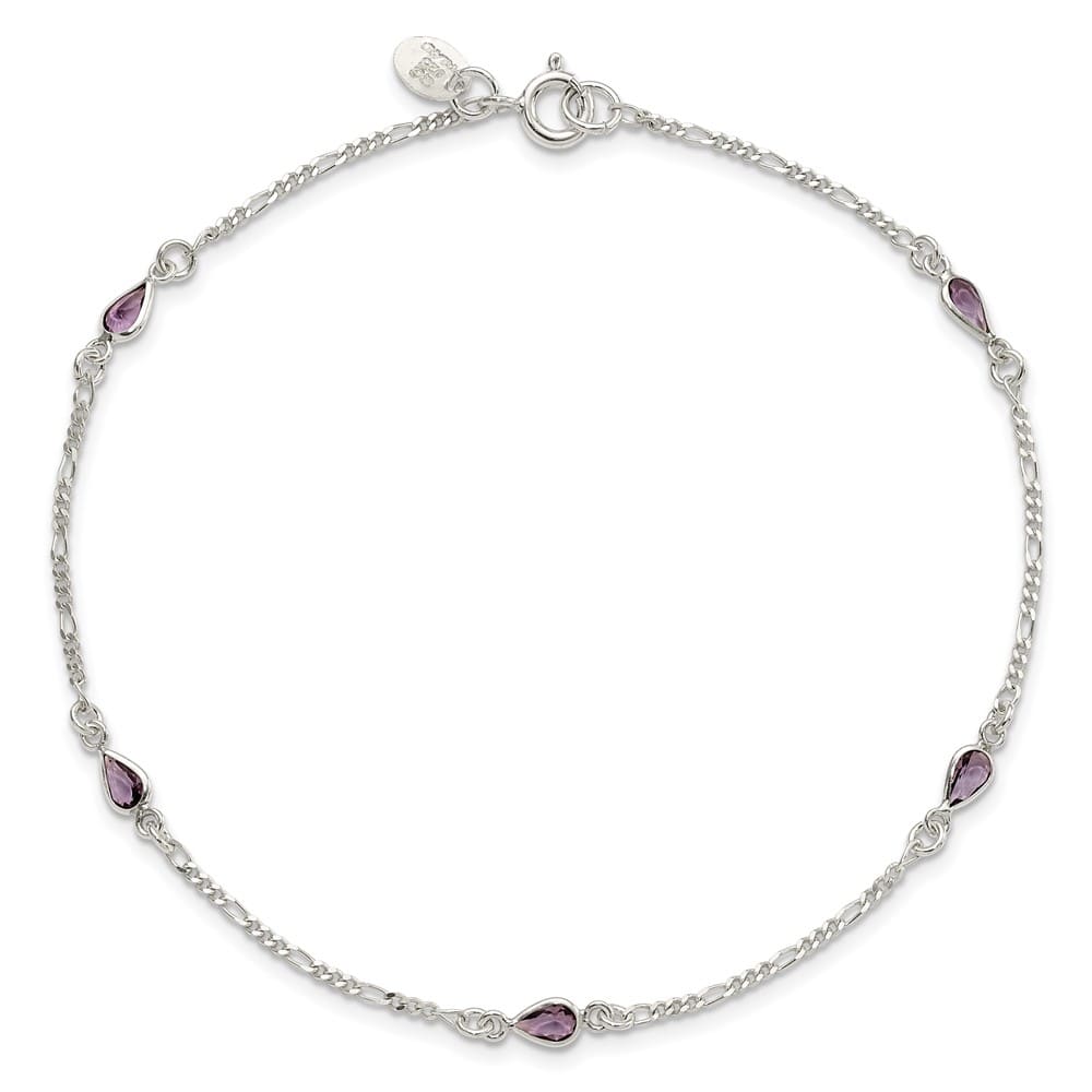 Sterling Silver Purple Glass Anklet