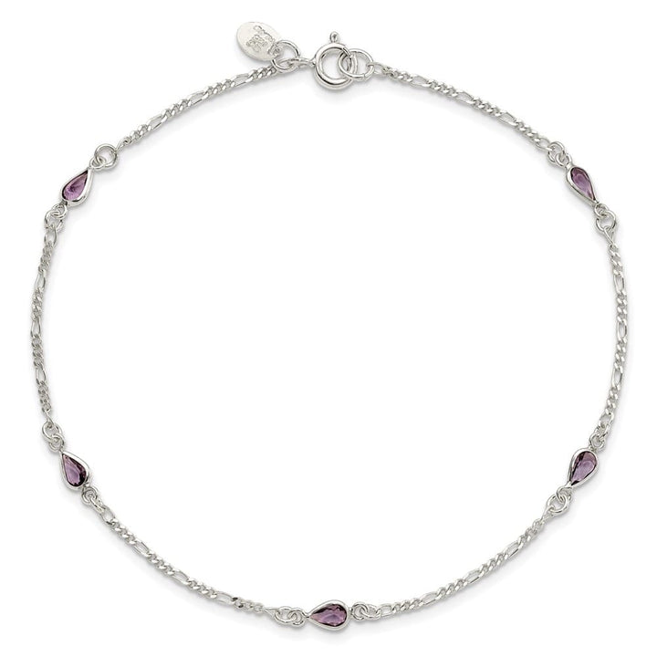 Sterling Silver Purple Glass Anklet