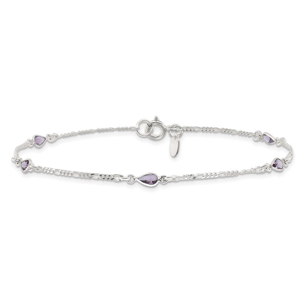 Sterling Silver Purple Glass Anklet