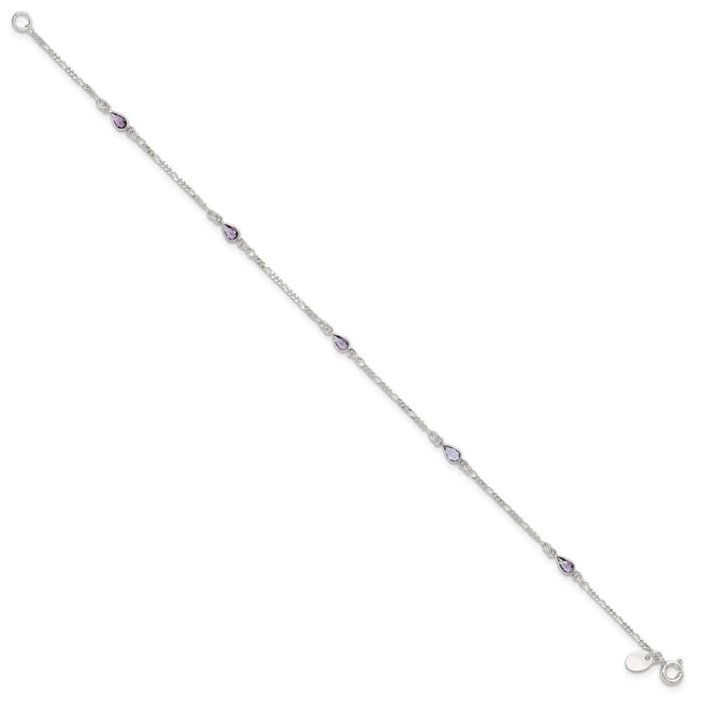 Sterling Silver Purple Glass Anklet