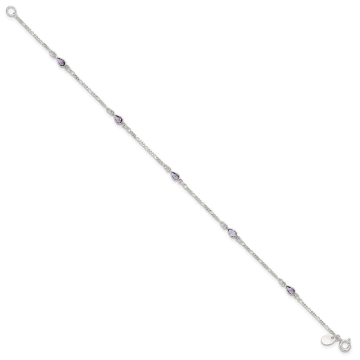 Sterling Silver Purple Glass Anklet