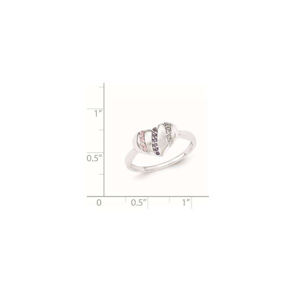 Sterling Silver Purple, Pink & Clear CZ Heart Ring Ladies Stock Size 7 Ring Are Refundable