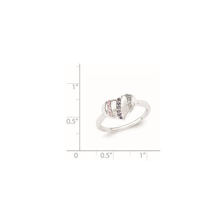 Sterling Silver Purple, Pink & Clear CZ Heart Ring Ladies Stock Size 7 Ring Are Refundable