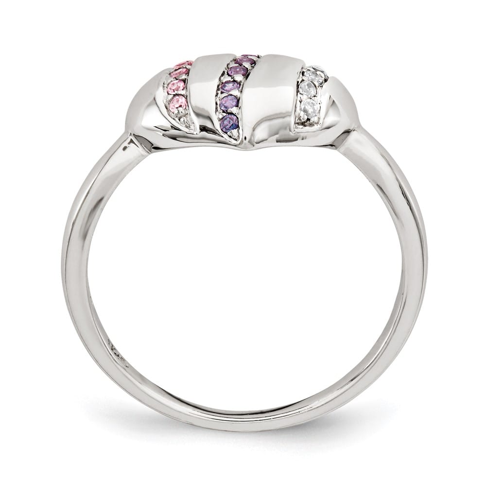 Sterling Silver Purple, Pink & Clear CZ Heart Ring Ladies Stock Size 7 Ring Are Refundable