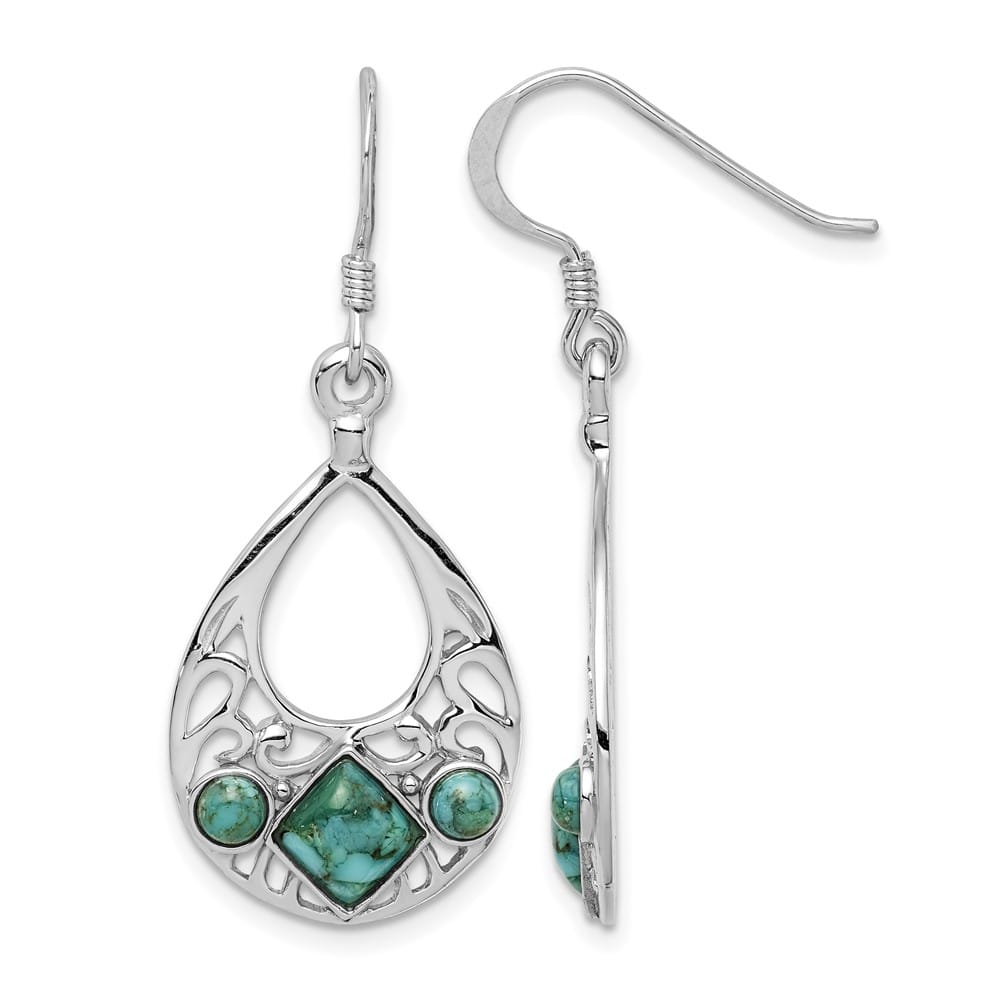Sterling Silver Recon. Turquoise Dangle Earrings, view 1 of 4