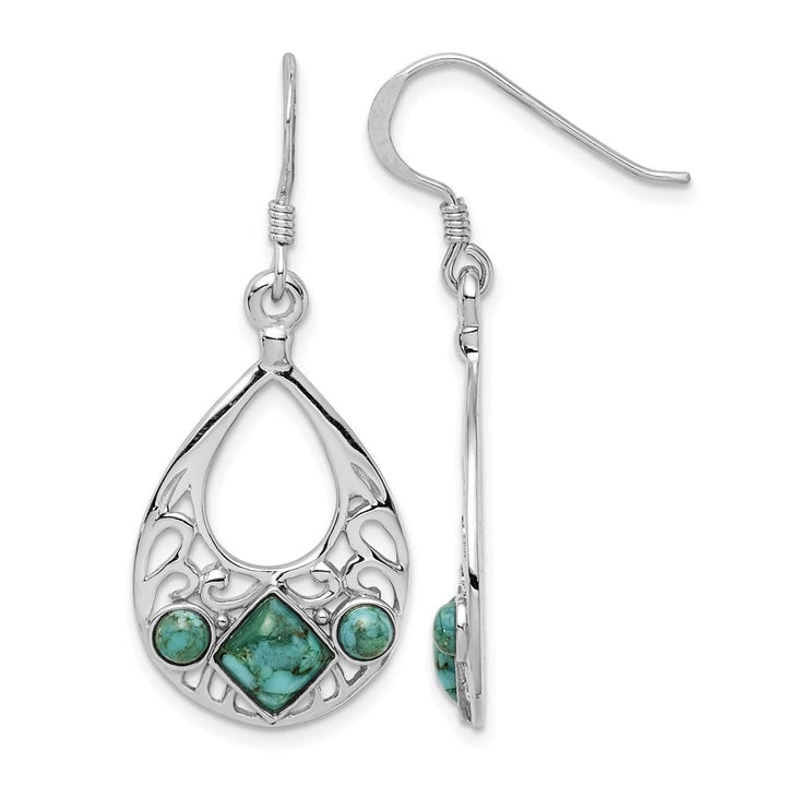 Sterling Silver Recon. Turquoise Dangle Earrings, view 1 of 4