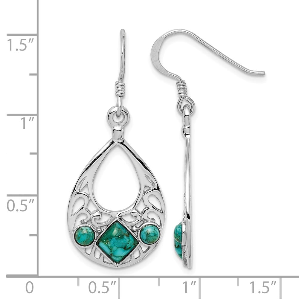 Sterling Silver Recon. Turquoise Dangle Earrings, view 4 of 4