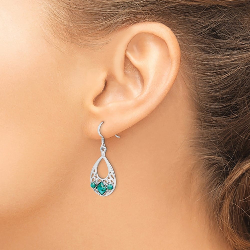 Sterling Silver Recon. Turquoise Dangle Earrings, view 3 of 4