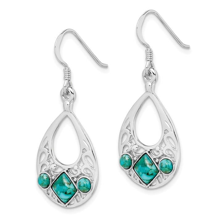 Sterling Silver Recon. Turquoise Dangle Earrings, view 2 of 4